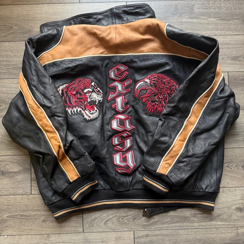Extasy James & John Leather Bomber Jacket 4XL Tiger‎ Eagle Embroidered RARE Vtg - Picture 3 of 16